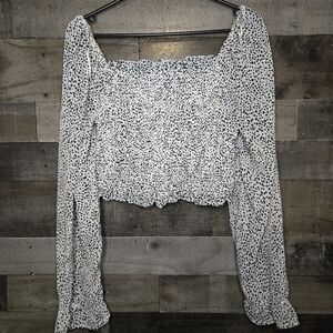 cropped smocked peasant sleeve blouse